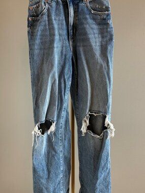 Garage Wide-Leg Ripped Jeans Medium Wash | Size 01/25 | Y2K Vibe